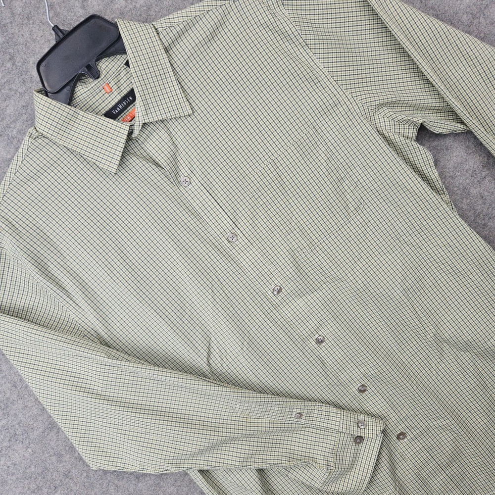 Van Heusen Button Down Shirt Men's Medium Green Gingham Checks Traveler Stretch